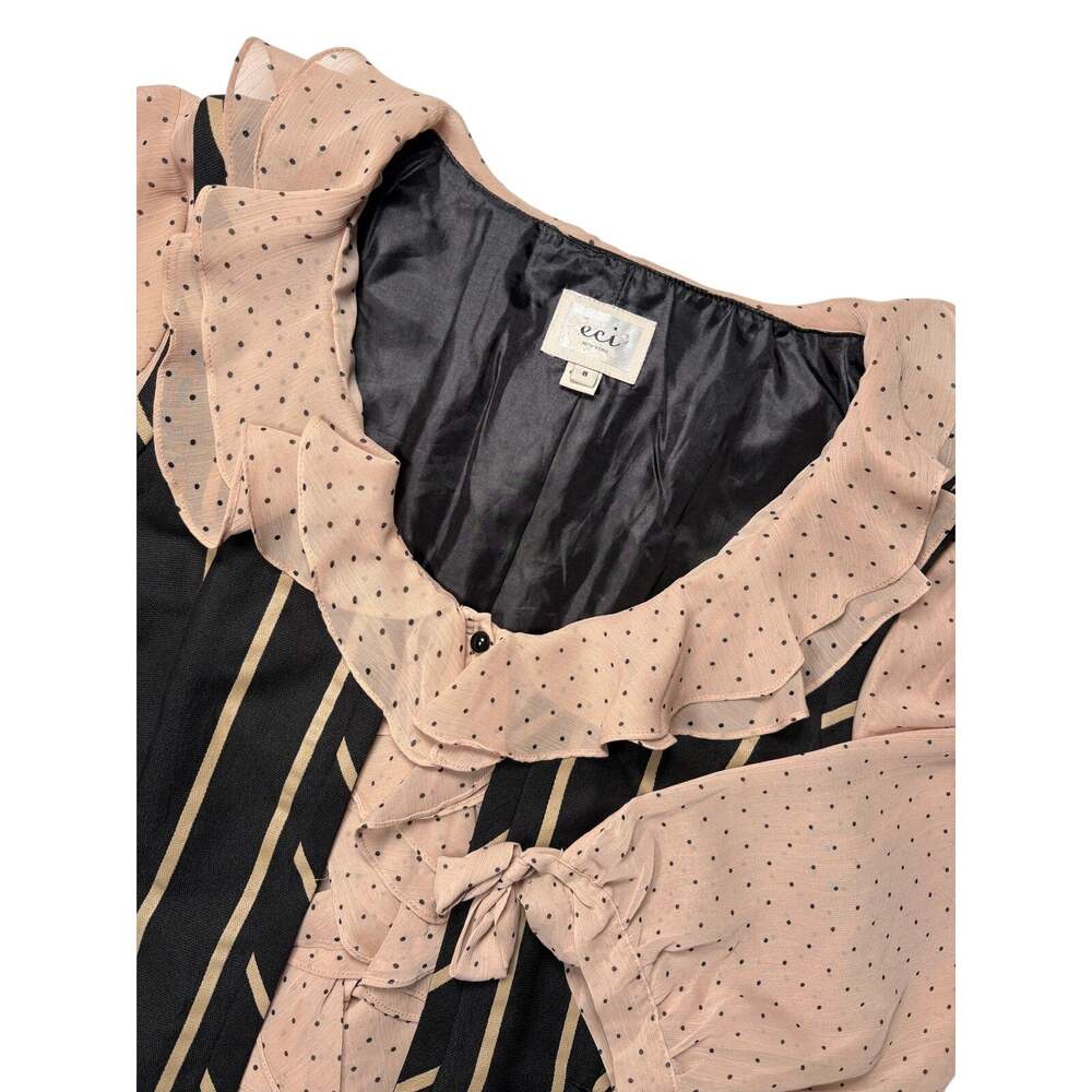 ECI New York Vested Blouse Size 8 Polka Dot Ruffle Top Faux Vest